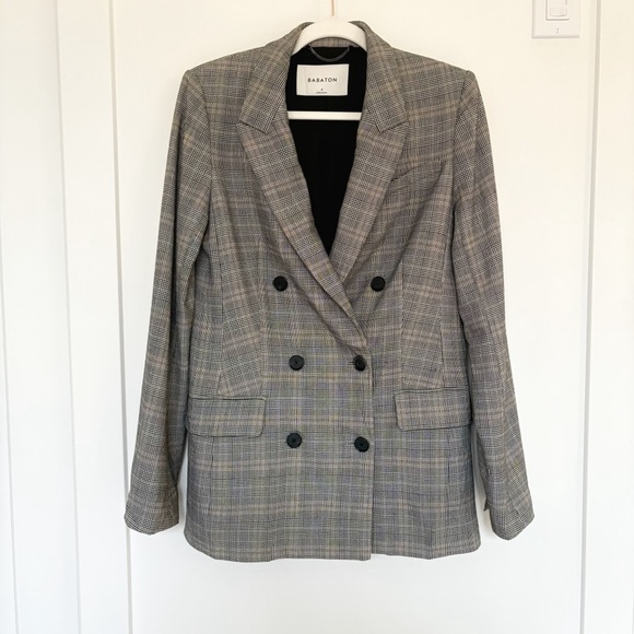 Aritzia Babaton Samuel Plaid Double Breasted Blazer Size 4 Black White Office - Picture 4 of 8